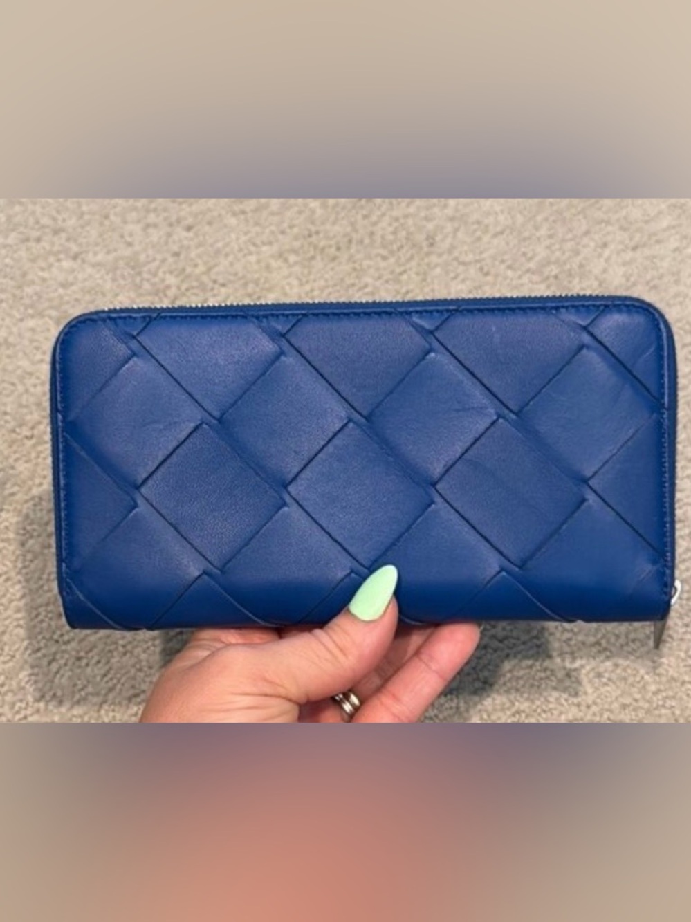 Bottega Veneta Blue Woven Leather Zip wallet
